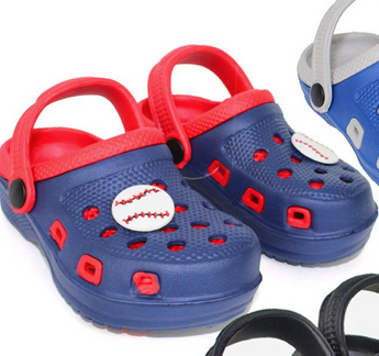 Coastal Kicks Toddler Boy's Two-Tone Clogs w/ Sports Patches-Navy Blue & Red