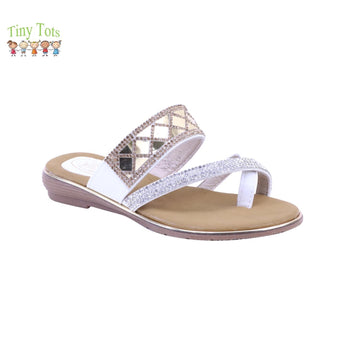 White Rhinestone Crisscross Sandal-Girls