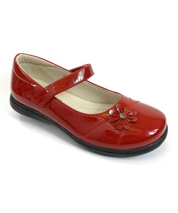 Red Flower-Accent Faux Patent Leather Mary Jane - Girls