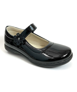 Black Flower-Strap Faux Patent Leather Mary Jane - Girls