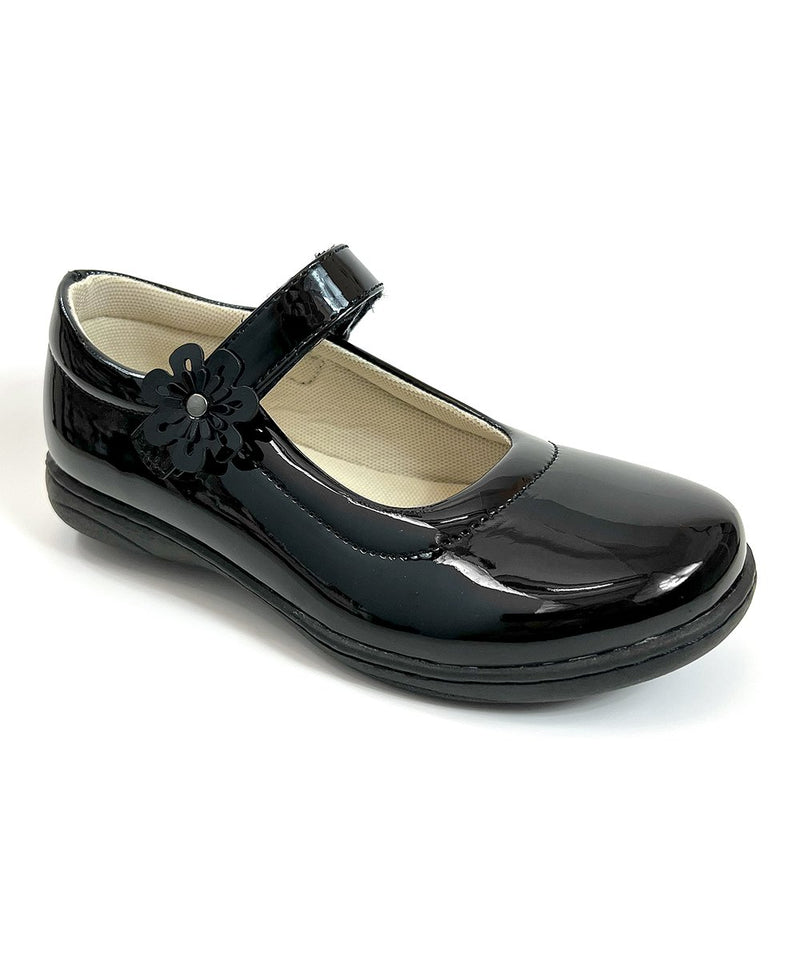 Black Flower-Strap Faux Patent Leather Mary Jane - Girls Black Flower-Strap Faux Patent Leather Mary Jane - Girls