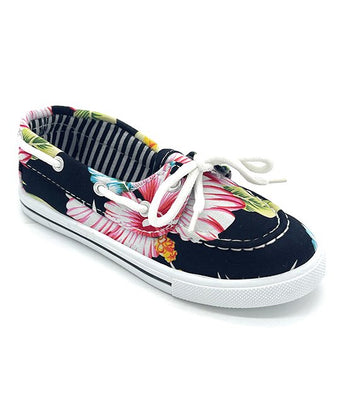 Black & Pink Hawaii Floral Delight Sneaker - Girls