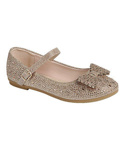 Rose Goldtone Rhinestone-Bow Sabina Mary Jane - Girls