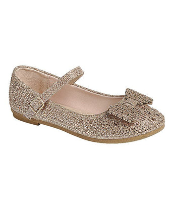 Rose Goldtone Rhinestone-Bow Sabina Mary Jane - Girls