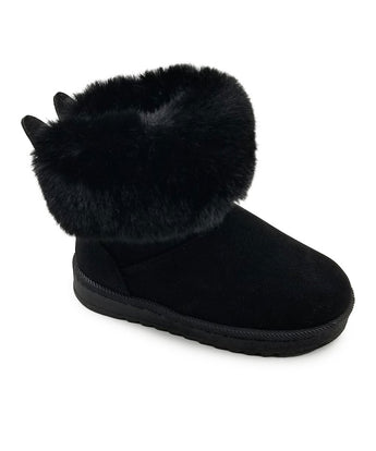 Black Embellished Ear-Accent Plush Ankle Boot - Girls