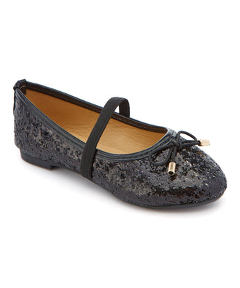 Black Glitter Strap-Detail Ballet Flat - Girls