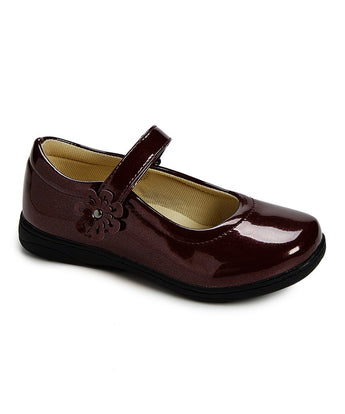 Maroon Glitter Leather Mary Jane - Girls