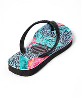 Black & Pink Tropical Leopard Slim Flip-Flop - Kids